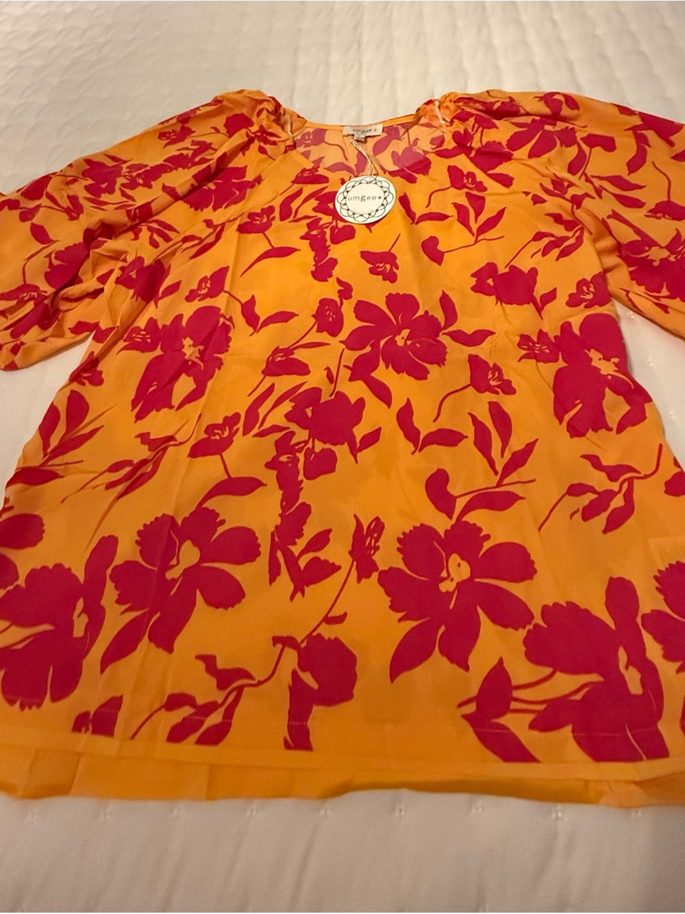 Umgee Orange Tunic with Fuchsia Floral Print - Picture 1 of 3